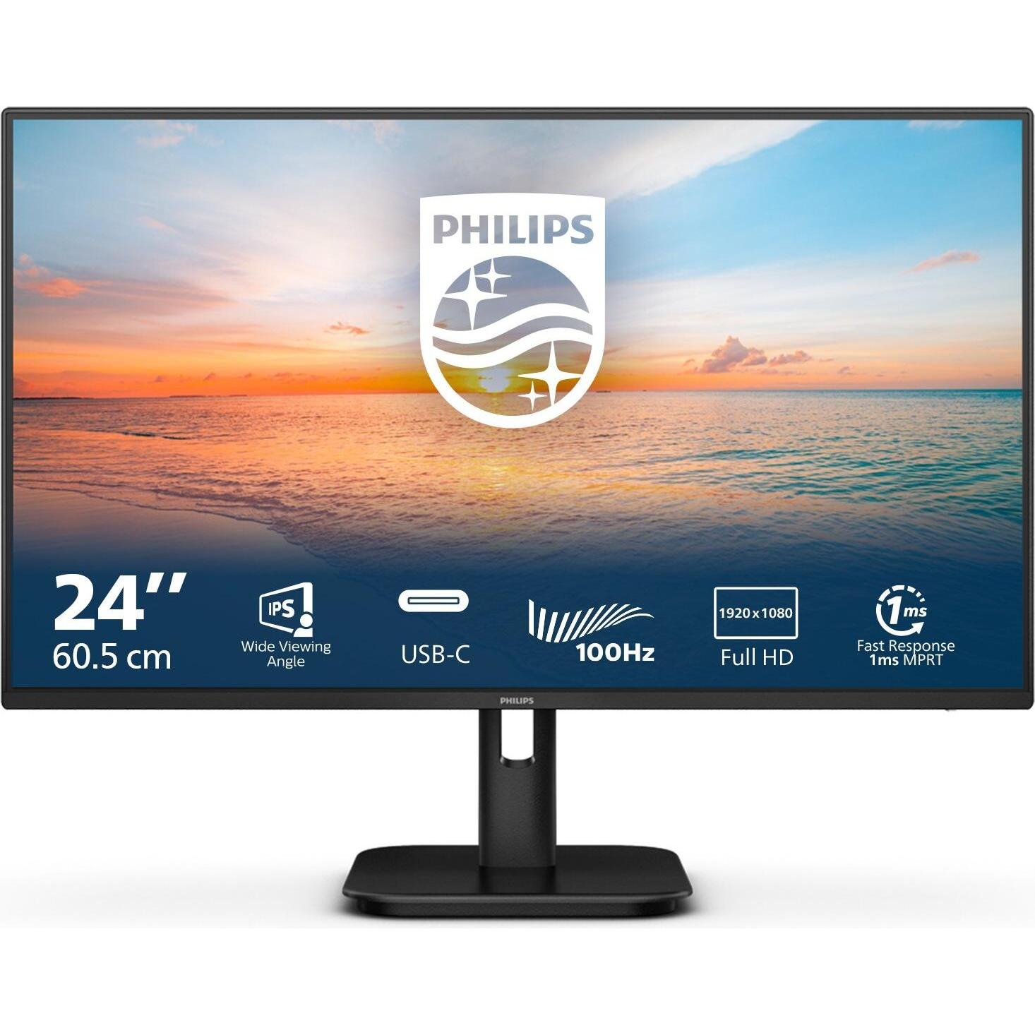 Philips 24E1N1300A/00 (1920 x 1080 Pixel, 23.80"), Monitor, Schwarz