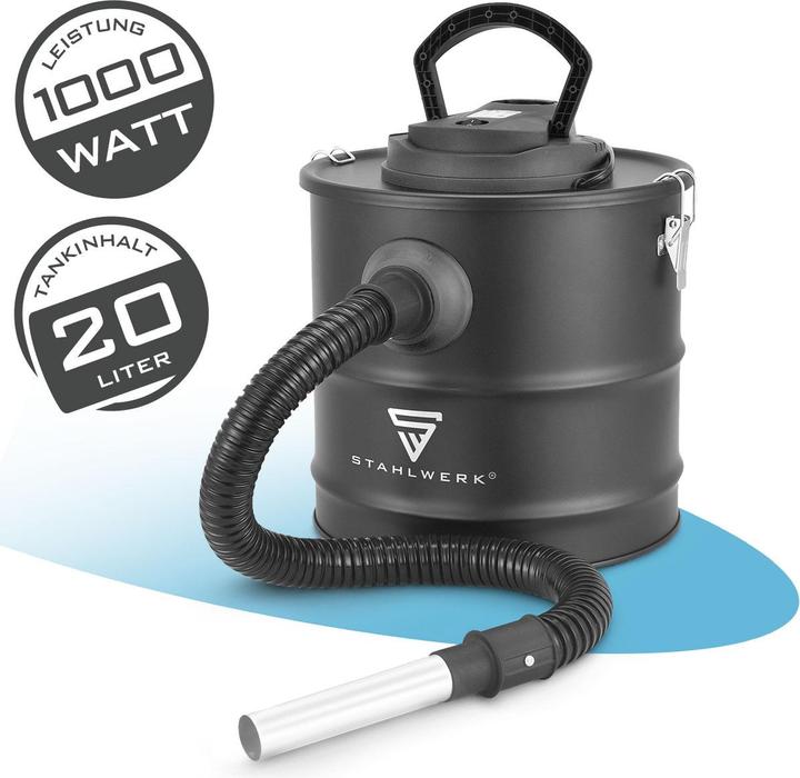 Stahlwerk Aschesauger mit 1000 W Leistung, 20 Liter Schmutzbehälter, Kaminsauger mit Ausblasfunktion (Ash vacuum cleaner)