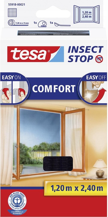 Actual product image tesa Insect screen COMFORT for windows, with Velcro tape, self-adhesive, without drilling (120 x 240 cm)
