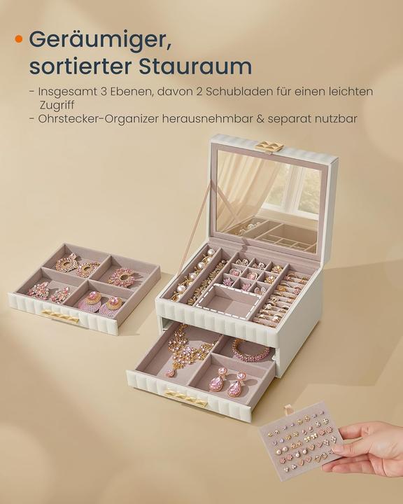 Produktbild Songmics Schmuckkästchen mit Spiegel wolkenweiss