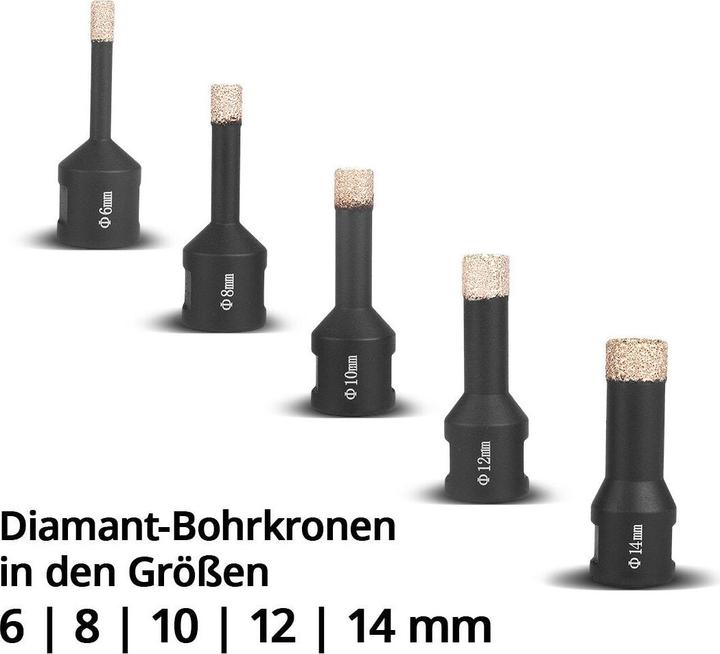 Actual product image Stahlwerk Diamond core bits set of 5 6-14 mm M14 for angle grinders (6, 8, 12, 14 mm, 10 mm)