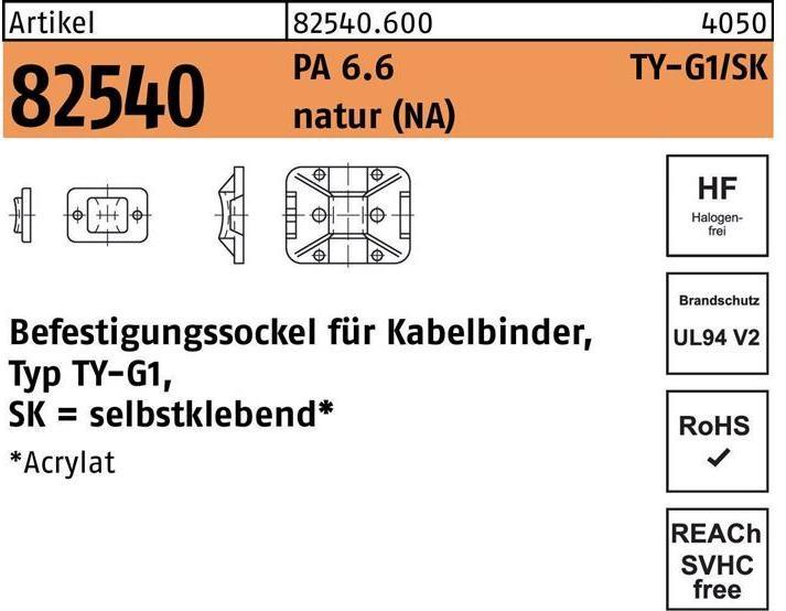 Actual product image HellermannTyton Self Adhesive Cable Tie Base, 8mm (Fixing loops, 32 mm, 100 pcs.)