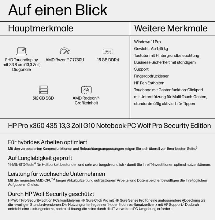 Immagine prodotto HP ProBook x360 435 G10 (13.30", AMD Ryzen 7 7730U, 16 GB, 512 GB, DE)