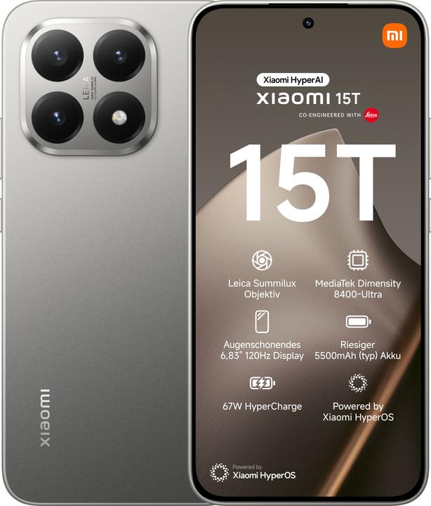 Xiaomi 15T (256 GB, Gray, 6.83", Dual SIM, 5G)