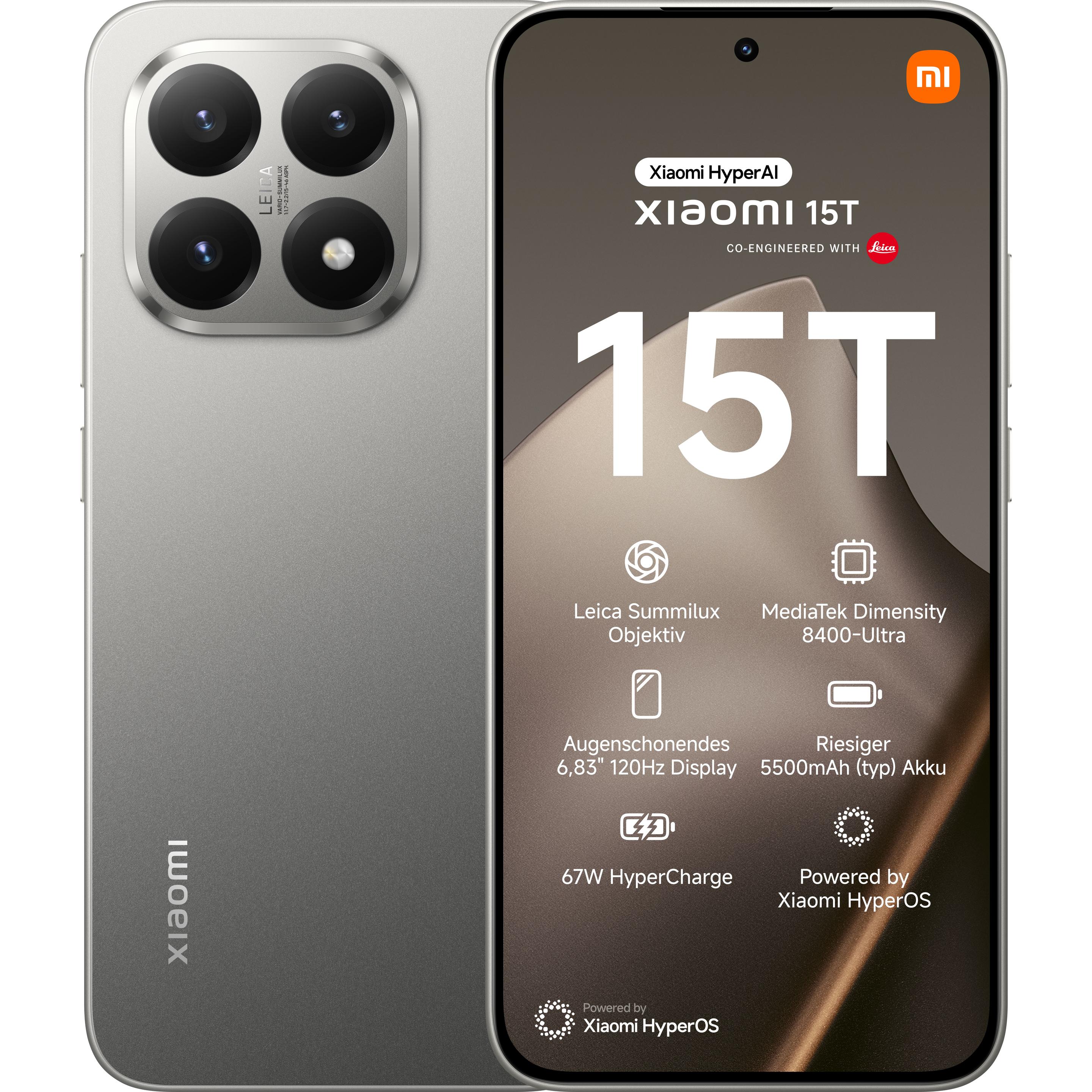 Xiaomi 15T (256 GB, Gray, 6.83", Dual SIM, 5G), Smartphone, Grau
