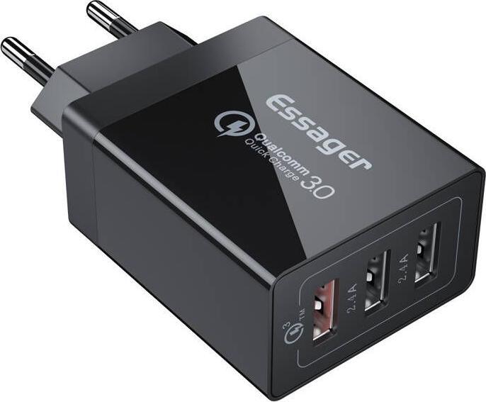 Actual product image Essager Wall charger ECTQC3-FBB01 3xUSB 30W (black) (30 W, 3 ports)