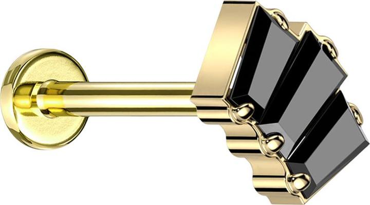 Actual product image Star Piercing Micro Threadless Labret gold plated three Baquette crystals black (without brass, Titanium)