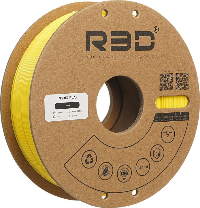 Image du produit R3D Filament PLA+ jaune 1.75mm 1Kg (PLA+ LECTURE, 1.75 mm, 1000 g, Jaune)