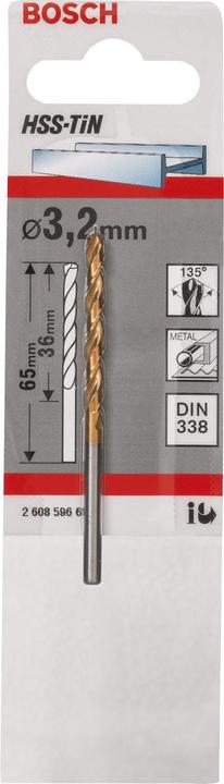 Actual product image Bosch Professional Zubehör Metal drill HSS-TiN, DIN 338, 3.2 x 36 x 65 mm (3.2 mm)