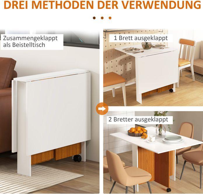 Image du produit Swisshandel24 Table de salle à manger extensible, mobile, design moderne, 120x80x73cm, teck + blanc (120 x 80 x 73 cm)
