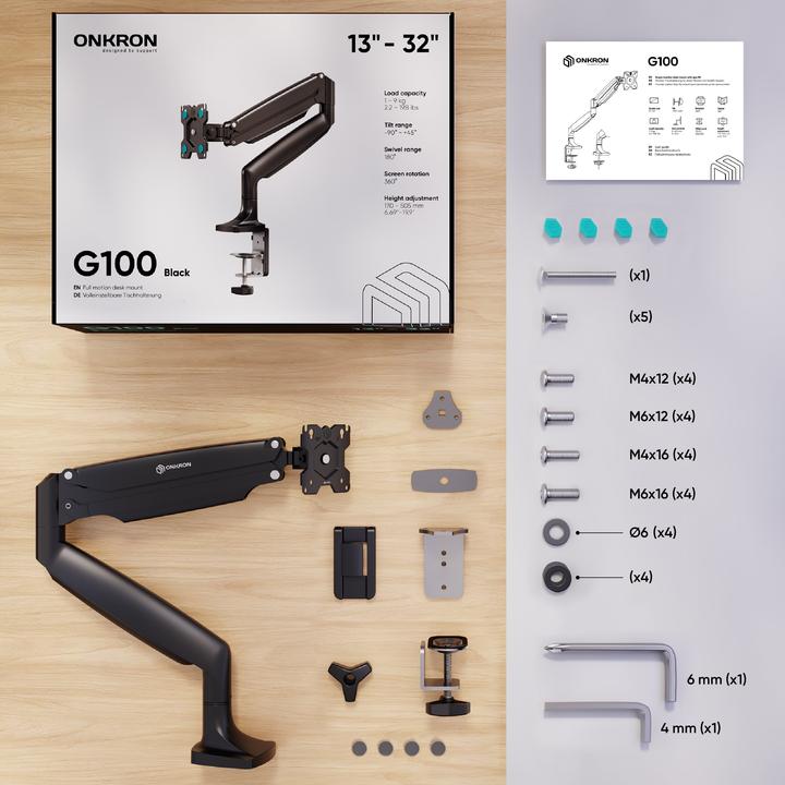 Produktbild Onkron Gas Spring Desk Mount for 13 to 32" LED LCD Monitors, max 9 kg, black (Tisch, 32", 9 kg)