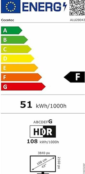 Energie-Label Cecotec TV 43" LED 4K UHD FRAMELESS ANDROIDTV 11 ALU20043 (43", LED, 4K)