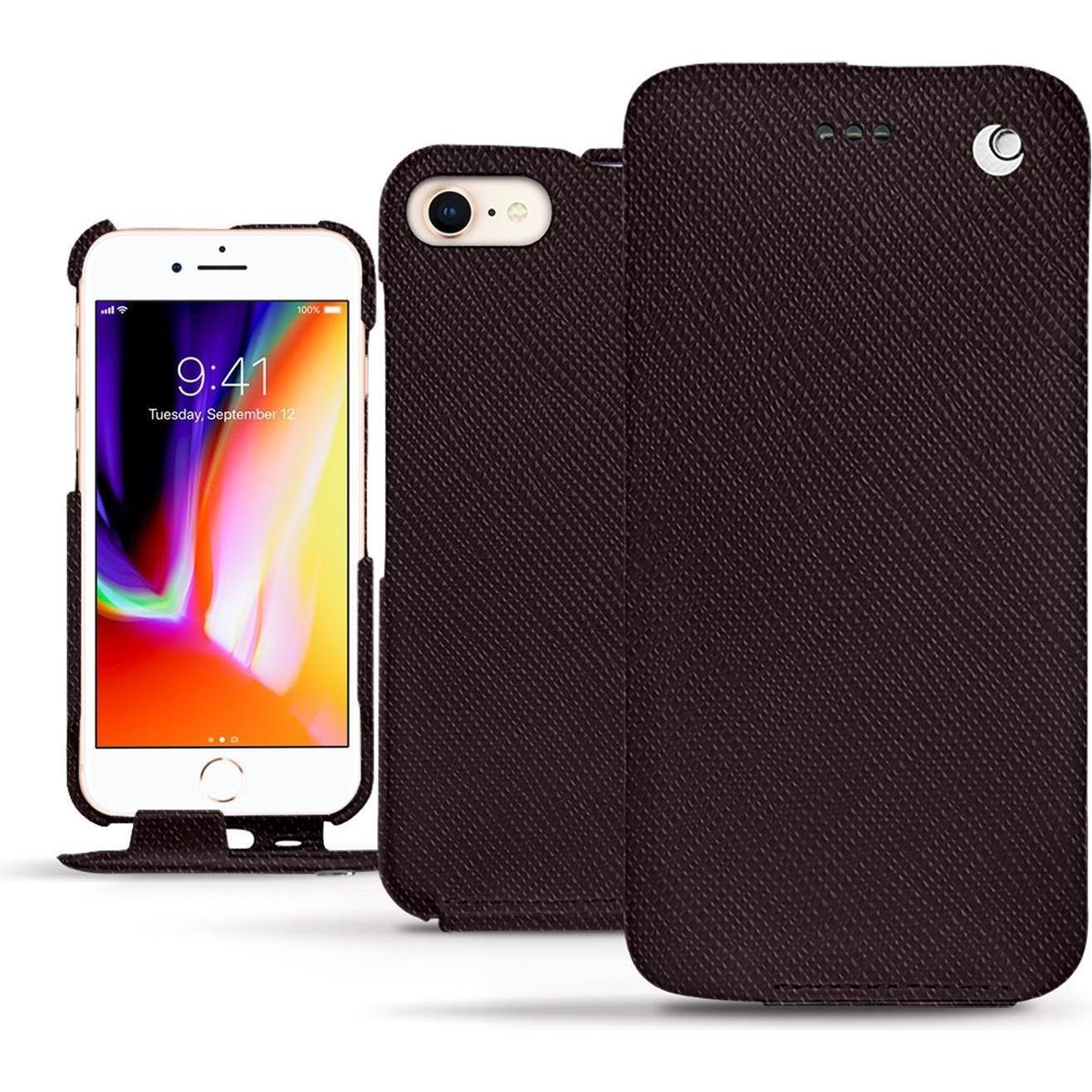 Noreve Lederschutzhülle vertikal (Apple iPhone 8), Smartphone Hülle, Braun