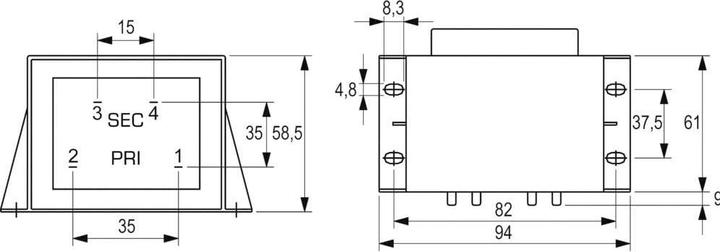 Actual product image Block PCB mount transformer 50VA 1x24 o/p