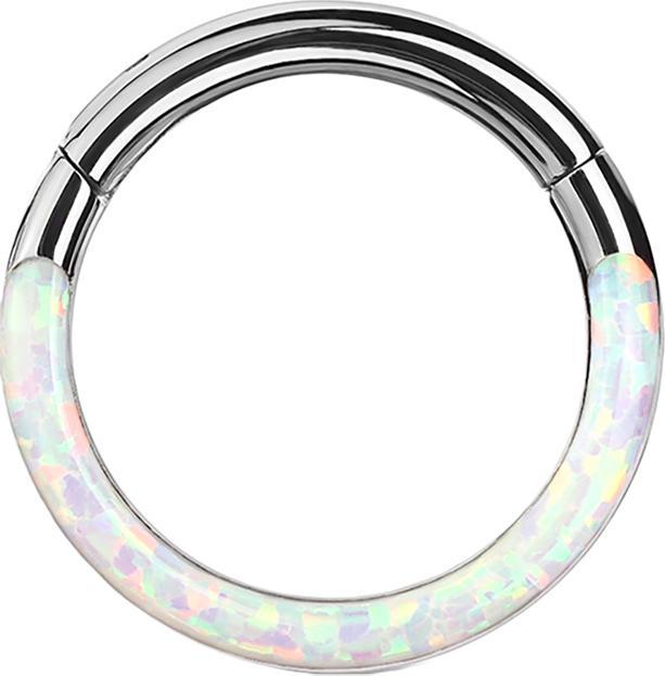 Actual product image Star Piercing Micro segment ring hinged silver front opal stripe white (without brass, Titanium)