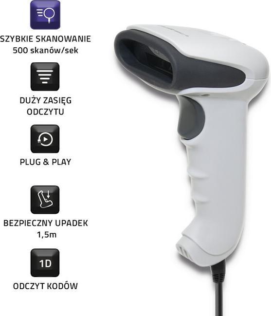 Actual product image Qoltec 50865 Barcode scanner 1D CCD USB Baltas (1D barcodes)