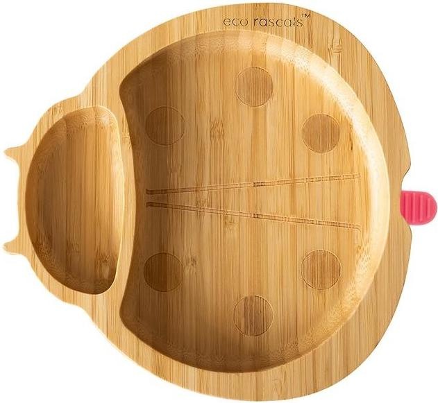 Actual product image Eco rascals Bamboo plate with suction cup, ladybird pink