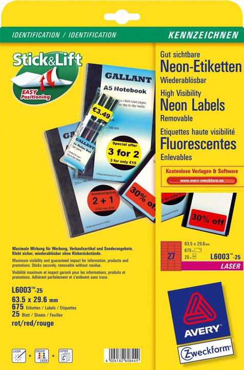 Produktbild Avery Etiketten in Sonderfarben