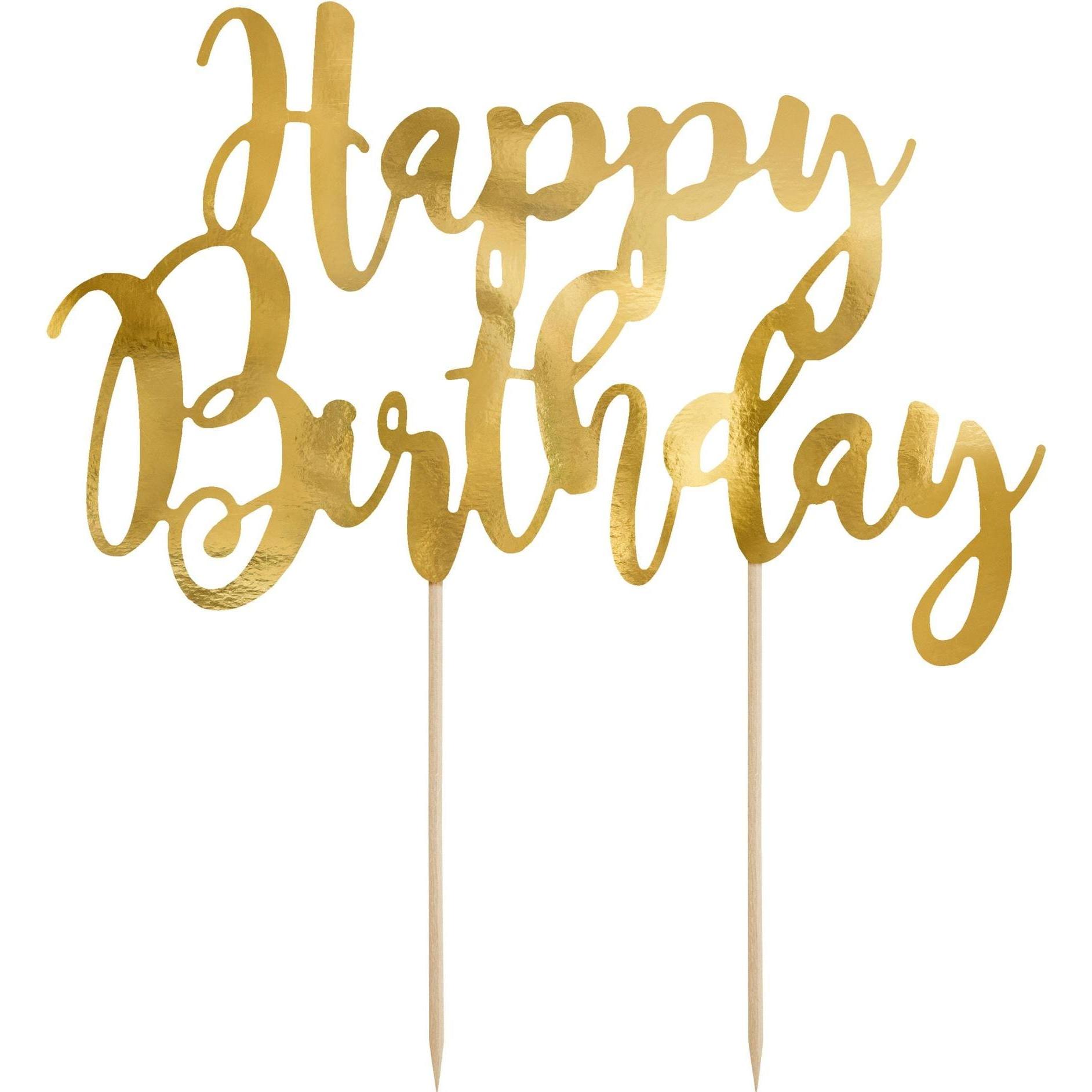 Partydeco Goldene Dekoration für "Happy Birthday"-Torte