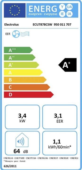 Etichetta energetica Electrolux ECU7878CSW (49 m², 12000 BTU/h)