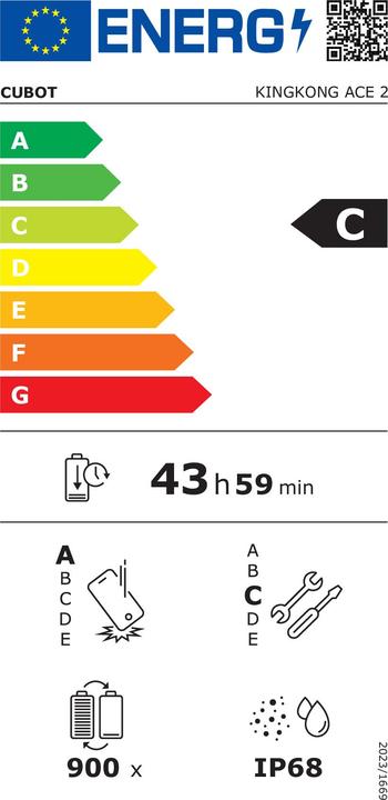 Energy Label Cubot Smartphone KING KONG ACE 2 6,56 6 GB RAM 128 GB (128 GB, Green, 6.56", Dual SIM, 4G)