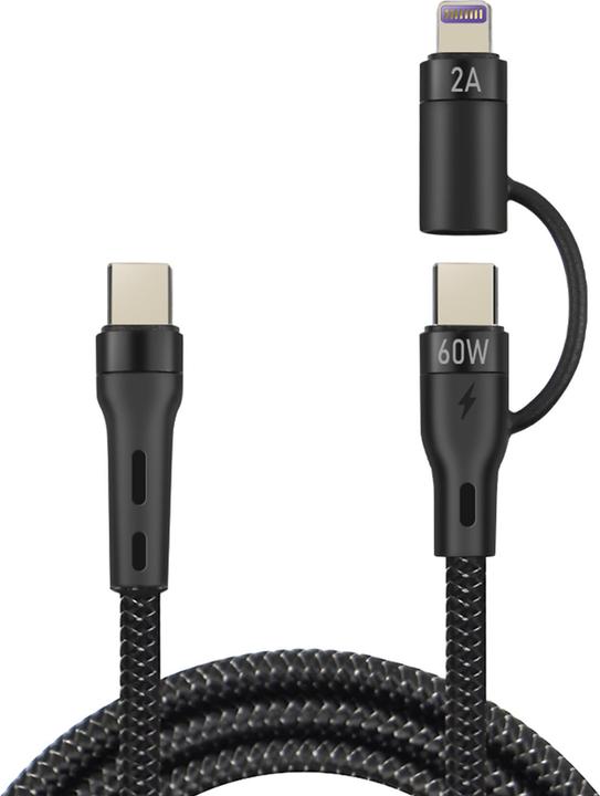 Immagine prodotto Forever Cavo 2in1 USB-C - Lightning + USB-C 1,0 m 60W nero (1 m, USB 3.2 Gen 1, 60 W)