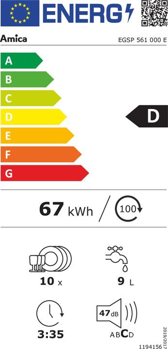 Etichetta energetica Amica Lavastoviglie da incasso AMIC