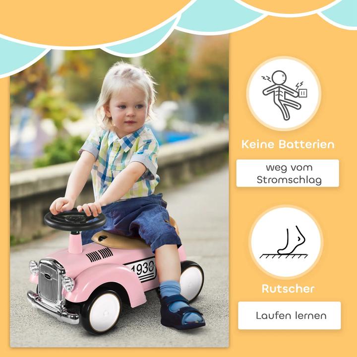 Actual product image Aiyaplay Kinder Rutschauto, Vintage-Design, versteckter Stauraum, Kippschutz, Hupe, 12-36 Monate in Rosa