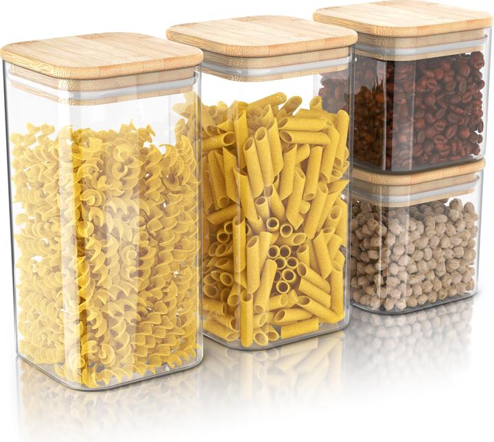 Produktbild Arendo Aufbewahrungsbecher, Glasbehälter 2x0,8L & 2x1,65L Borosilikatglas, Bambusdeckel luftdicht, BPA-frei (1.65 l)