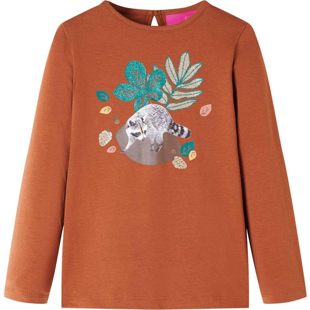 VidaXL, Jungen, Shirt, Kinder-Langarmshirt Cognac 116,Material: 95 % Baumwolle. 5, Braun, (116)