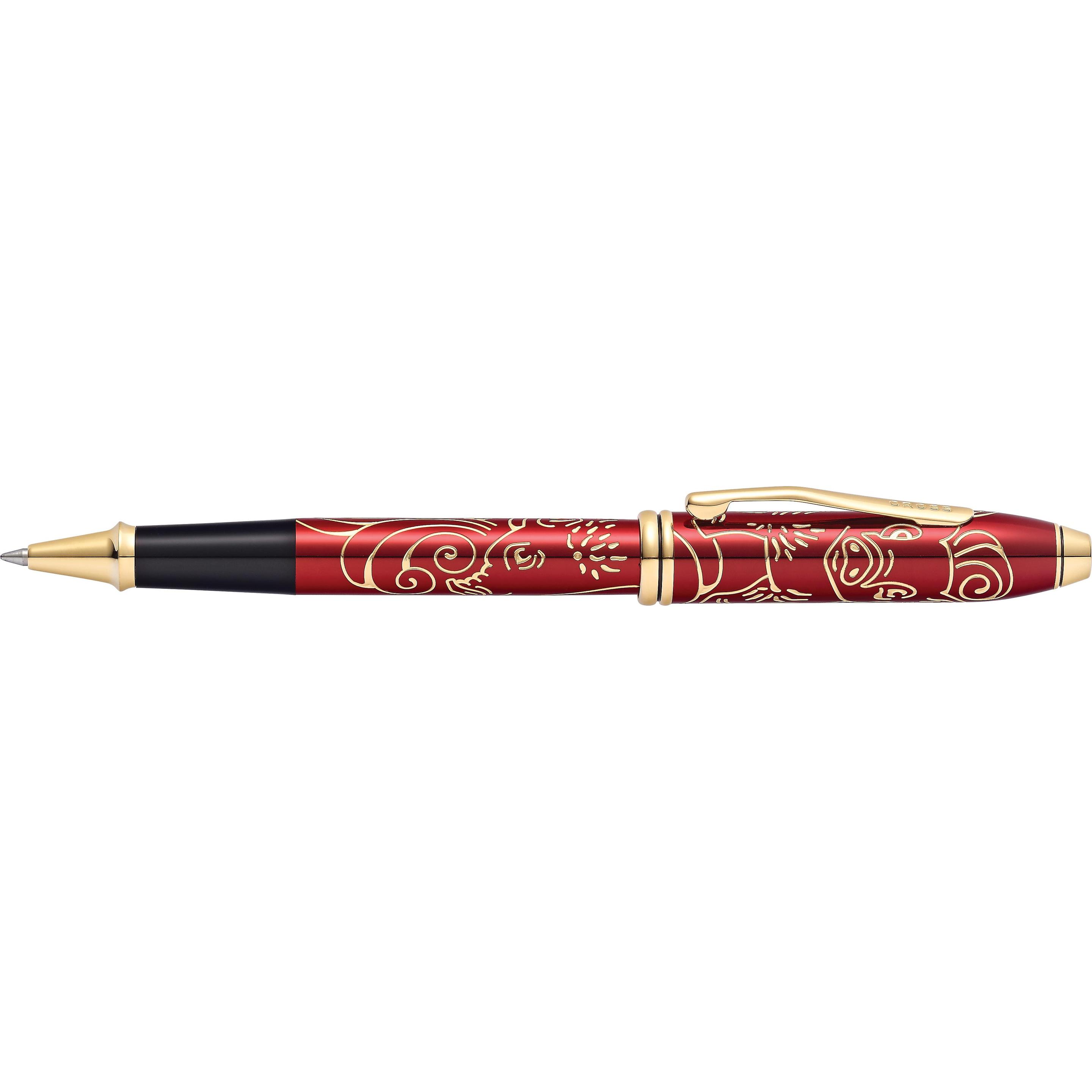Cross, Schreibstifte, Rollerball Townsend Zodiac Jahr des Schweins 2019 (Rotlack mit 23 Kt. goldplattierten Fräsungen)