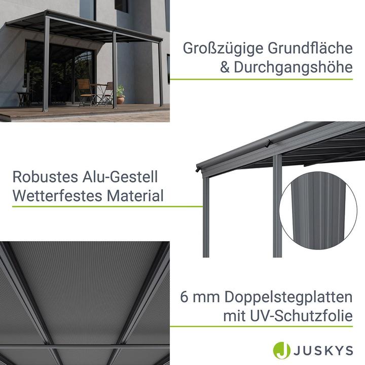 Image du produit Juskys Aluminium Terrassendach Borneo 4x3m mit Doppelsteg-Platten - Dunkelgrau