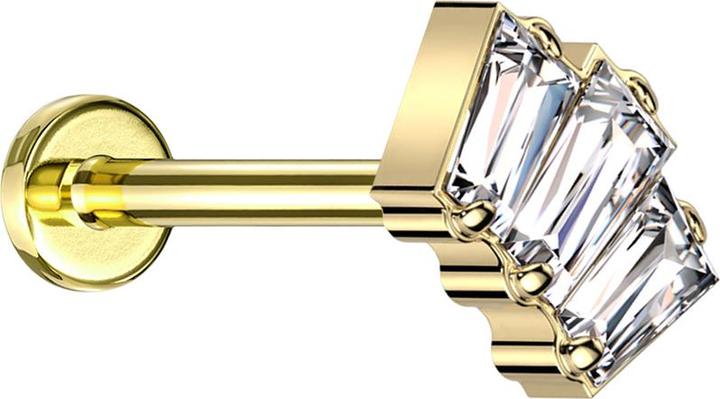 Image du produit Star Piercing Micro Threadless Labret doré trois cristaux Baquette argenté (sans laiton, Titane)