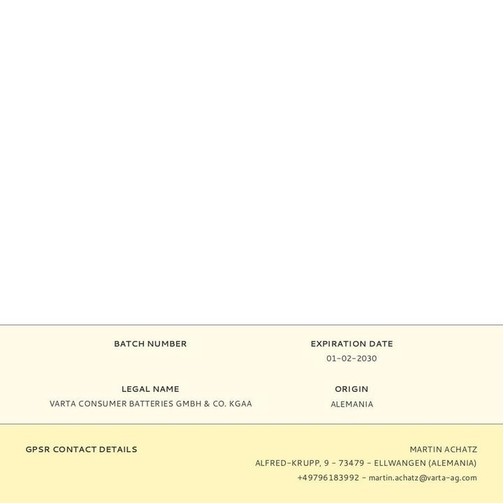 Nährwerte und Zutaten Varta Longlife Power (40 Stk., AA, 2960 mAh)