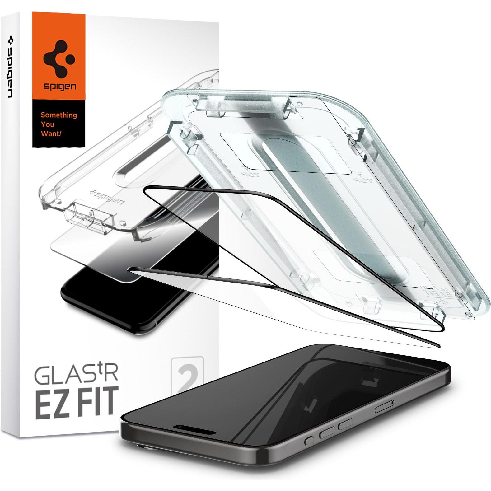 Spigen EZ Fit (2 Stück, Apple iPhone 15 Pro Max), Smartphone Schutzfolie, Schwarz