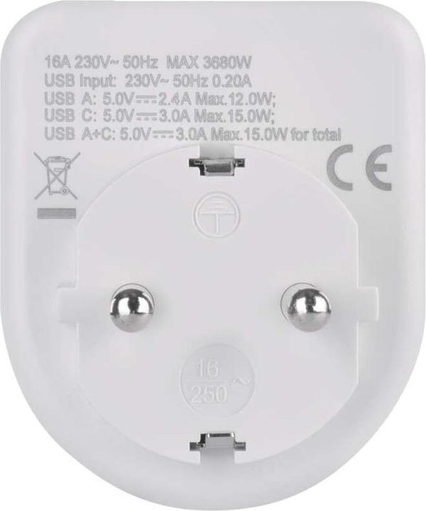 Image du produit Emos ADAPTOR 1×,1×USB-A+1×USB-C SCHUKO (CEE 7/3, 1x)