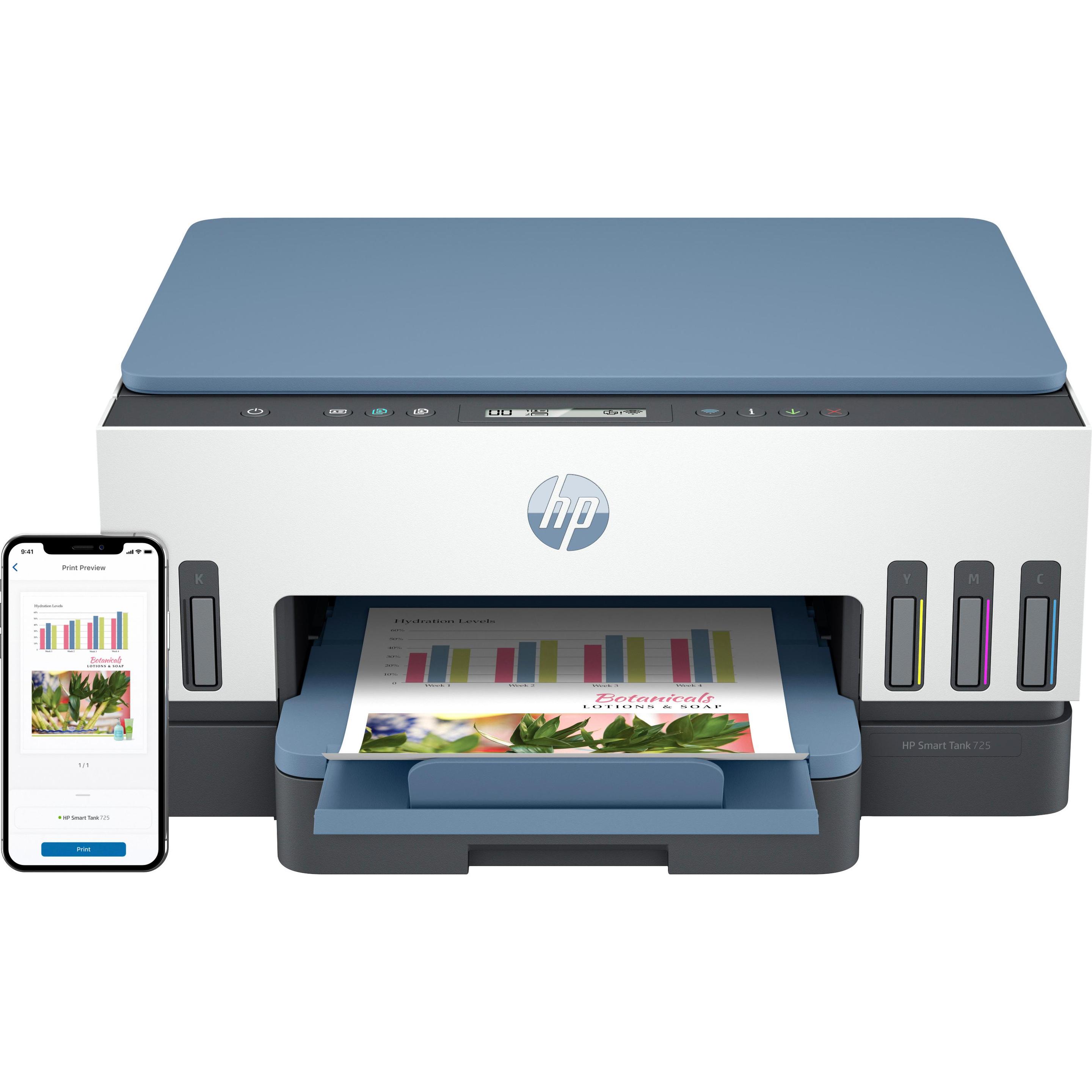 HP 725 Thermal Inkjet DPI pro Minute WLAN (Thermodirekt, Farbe), Drucker, Violett, Gelb, Schwarz, Bl