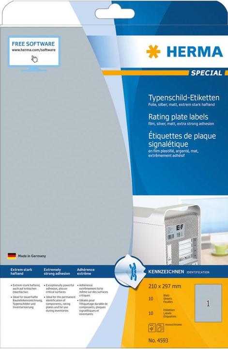 Produktbild HERMA Typenschild Etiketten A4