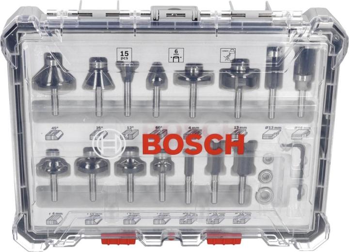 Produktbild Bosch Professional Zubehör 15-teiliges Fräser-Set, 6-mm-Schaft für Handfräsen