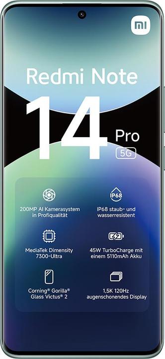 Actual product image Xiaomi Redmi Note 14 Pro 5G (512 GB, Coral Green, 6.67", Dual SIM, 5G)