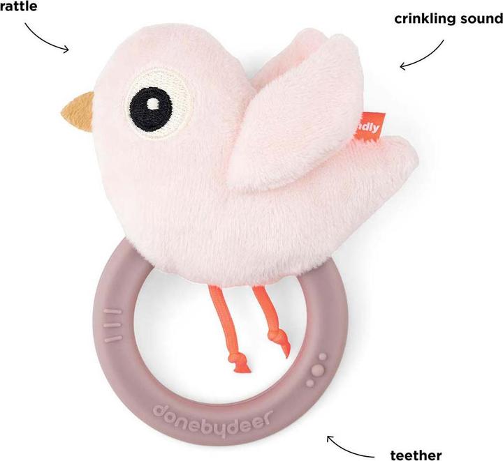 Immagine prodotto Done by Deer Sonaglio con anello per la dentizione Birdee Rosa
