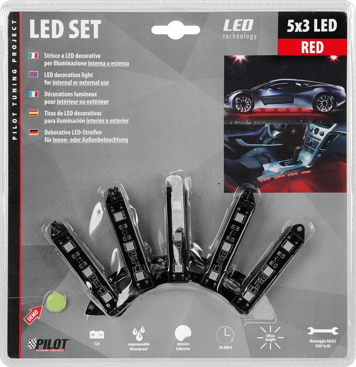 Image du produit Lampa Jeu de 5x3 LED pour l'éclairage du dessous de caisse ou de l'habitacle, rouge