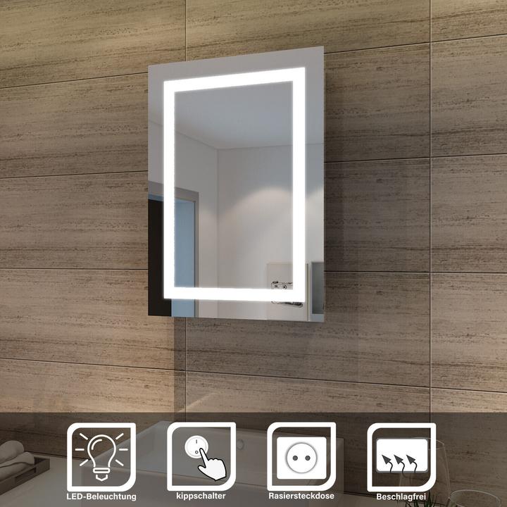 SONNI LED-Spiegelschrank, Hochglanz-Badezimmerspiegel mit Beleuchtung, Badezimmerspiegelschrank