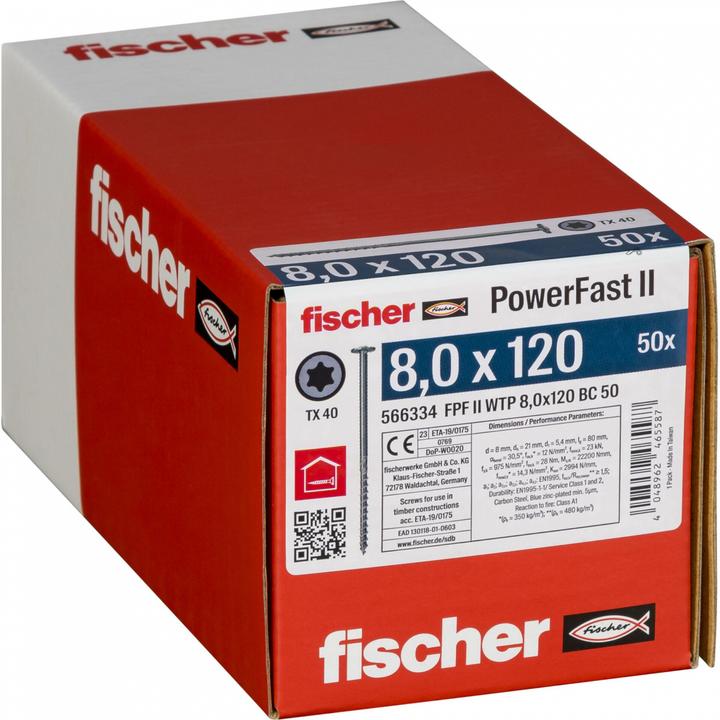 Image du produit Fischer PowerFast II 8,0x120 TK TG TX blvz 50 (50 Vis par pièce)