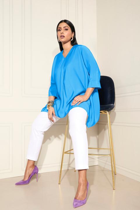Image du produit Ulla Popken Pull en maille, encolure en V, manches courtes avec ruchés (46, 48)