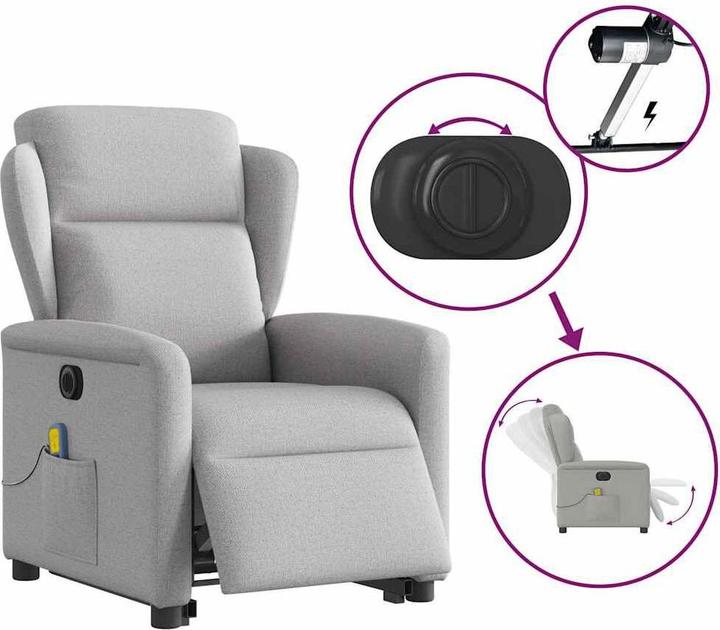 Actual product image VidaXL Massage chair with stand-up aid electric cloud grey fabric