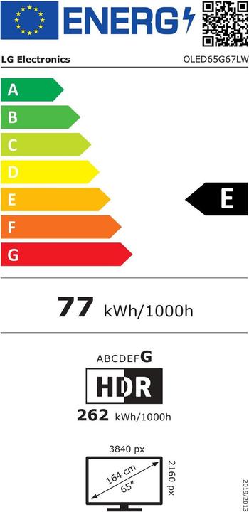 Etichetta energetica LG OLED65G67LW.AVS (65", G6, OLED, 4K, 2026, CH)