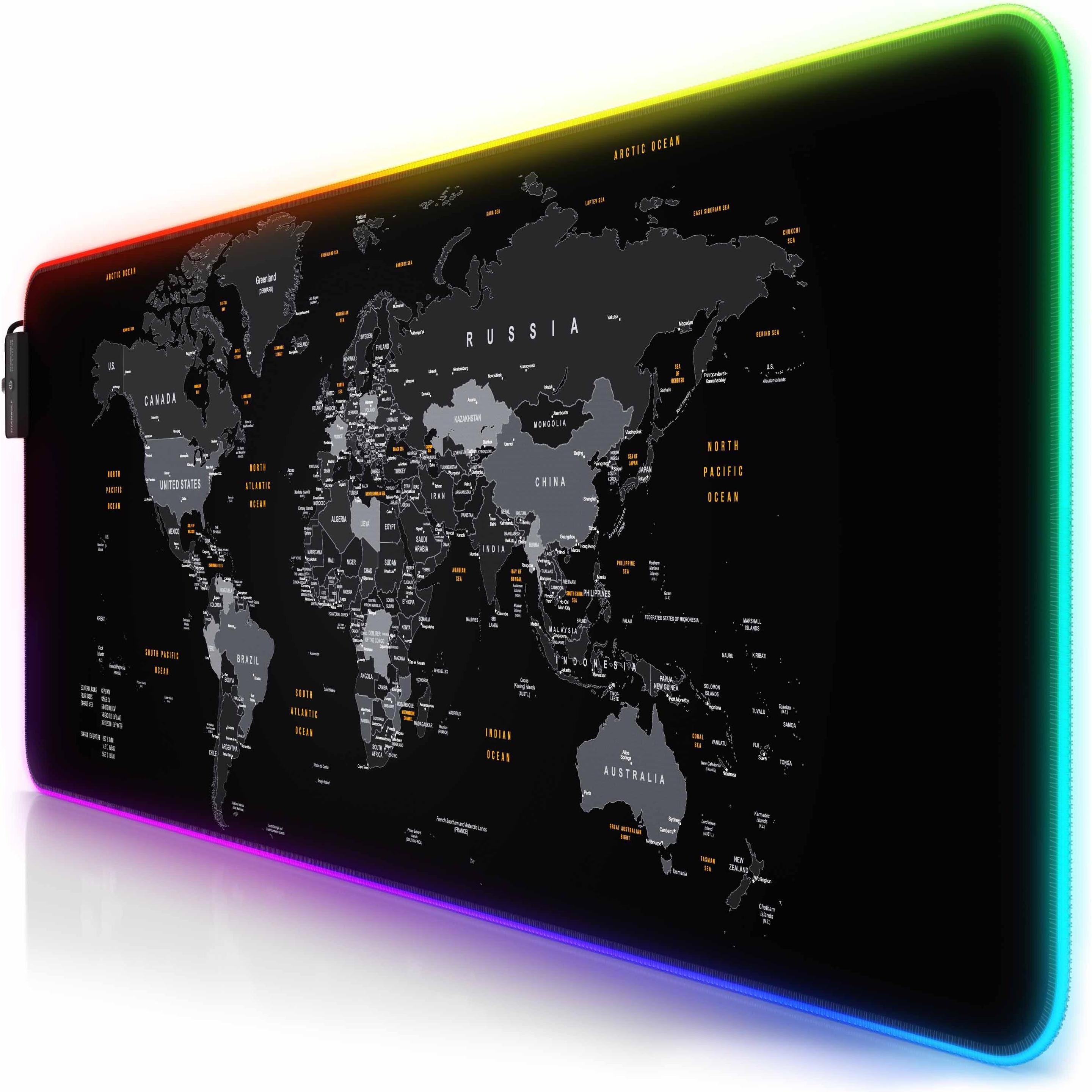 Titanwolf RGB Gaming Mauspad, Mausmatte XL 800 x 300mm, verbessert Präzision & Geschwindigkeit, Weltkarte (XL), Mausmatt...