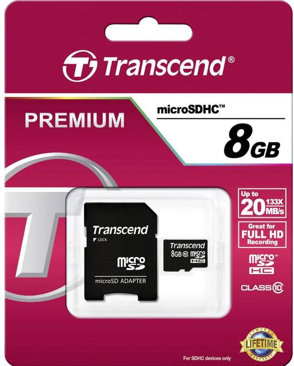 Actual product image Transcend Flash memory card 8GB Micro SDHC, C10 (8 GB, microSDHC, U1)