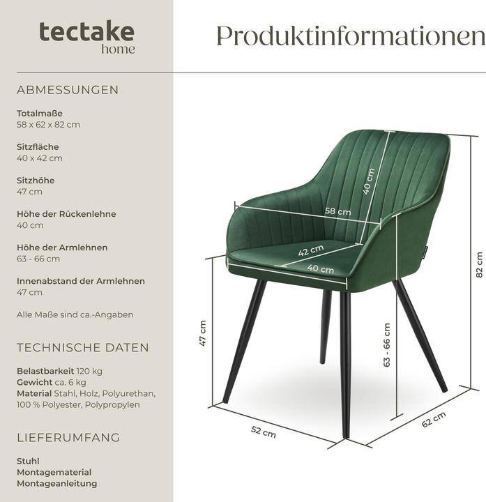 Produktbild tectake Stuhl Marilyn, Samtoptik, gesteppt